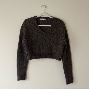 Cropped Knit Sweater in Brown
